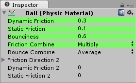 Physic material settings.