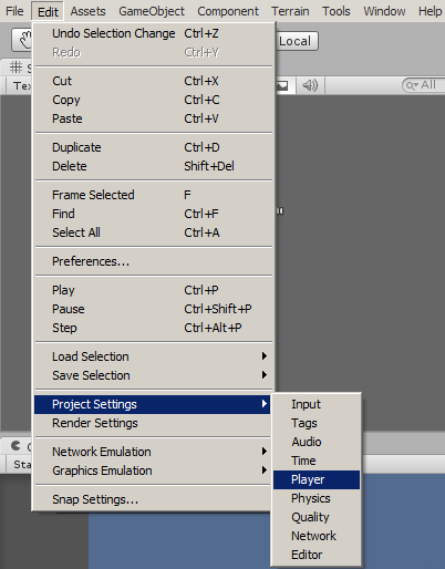That's where you can find Player Settings.