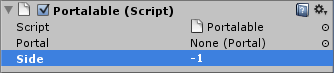Our initial side value in the inspector.