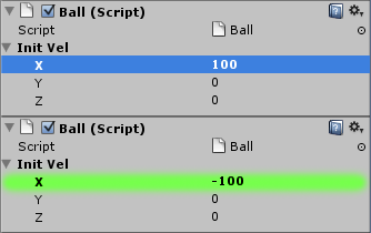 Changed velocity for both balls.