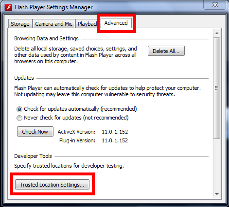 Settings Manager Trusted Location Settings
