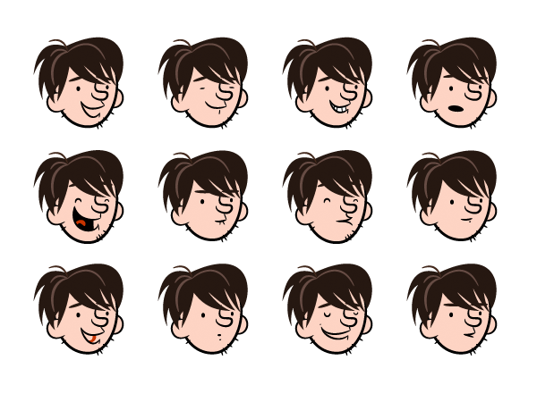 Design board of character's heads