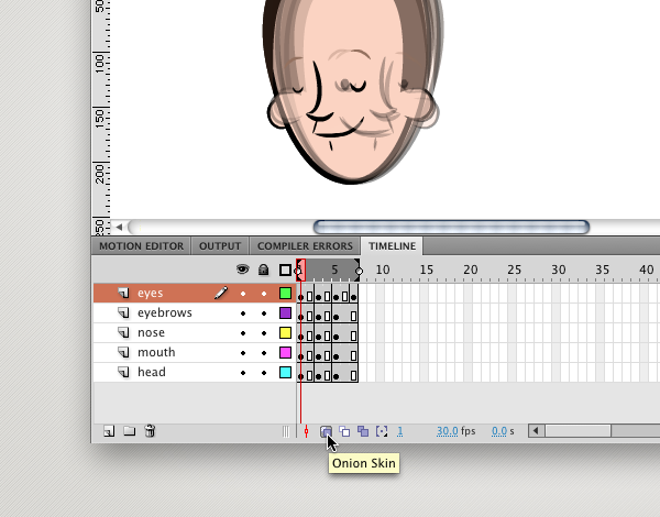 Onion skinning the animated sequence