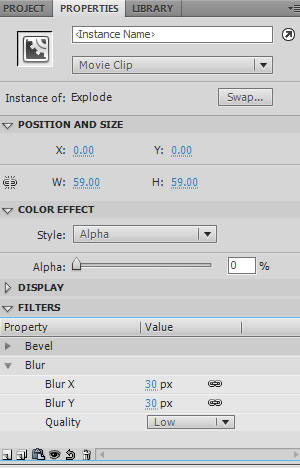 Alpha color effect set to 0 in a Classic Tween.